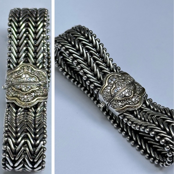 925/14K yellow gold diamond designer woven chain bracket💎✨ - Picture 6 of 17